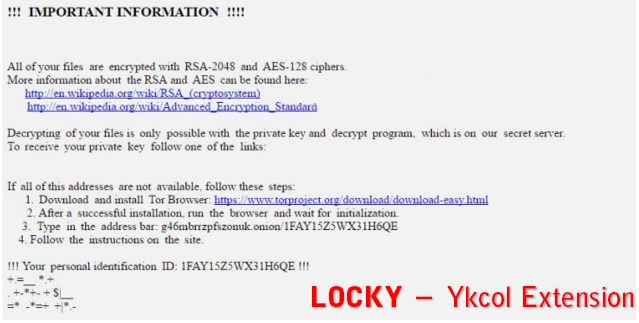 Locky Ransomware Using Ykcol Extension For Encrypted Files